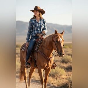 Cloth & Stone Blue Plaid Woven Shirt size L
